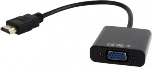 CABLU video GEMBIRD, splitter HDMI (T) la VGA (M) + Jack 3.5mm (T), 15cm, rezolutie maxima Full HD (1920 x 1080) la 60Hz, converteste semnal digital HDMI in analog VGA + cablu audio 3.5 mm jack, negru, „A-HDMI-VGA-03” (include TV 0.06 lei)