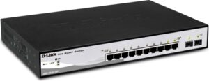 SWITCH PoE D-LINK Smart 8 porturi Gigabit (8 PoE) + 2 porturi SFP, IEEE 802.3af/at, carcasa metalica, „DGS-1210-10P” (include TV 1.75lei)