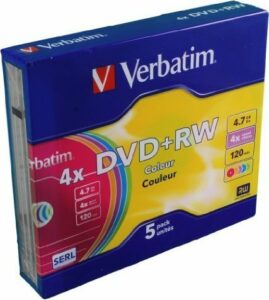 DVD+RW VERBATIM 4.7GB, 120min, viteza 1-4x, set 5 buc, Single Layer, Jewel Case, „Colours” „43297”