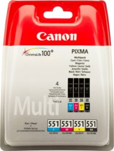 Combo-Pack Original Canon CMYK, CLI-551CMYK, pentru Pixma IP-7250|8750|IX-6850|MG-5450|5550|5650|6350|6450|6650|7150|7550|MX-725|925, 7ml, incl.TV 0.11 RON, „BS6509B009AA”