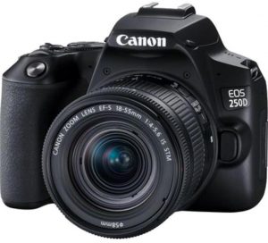 Camera foto CANON DSLR EOS 250D + 18-55 IS STM kit, Black, 24.1MP, Dual Pixel CMOS, LCD 3″ rabatabil, DIGIC 8, ISO Auto (100-25600), filmare 4K 25 fps, Full HD 50fps, HDMI mini,WI-FI, Bluetooth, acumulator Li-ion LP-E17, negru „3454C007AA”