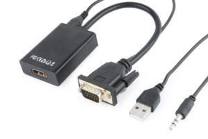CABLU video GEMBIRD, adaptor VGA (T) + Jack 3.5mm (T) la HDMI (M), 15cm, rezolutie maxima Full HD (1920 x 1080) la 60Hz, conecteaza placa video cu VGA la monitor HDMI, cablu power USB, negru, „A-VGA-HDMI-01” (include TV 0.18lei)