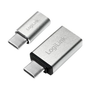 ADAPTOR LOGILINK, pt. smartphone, USB 3.1 Type-C (T) la Micro-USB 2.0 (M) sau USB 3.0 (M), argintiu, „AU0040” (include TV 0.06 lei)