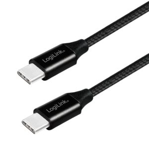 CABLU alimentare si date LOGILINK, pt. smartphone, USB 2.0, USB Type-C (T) la USB Type-C (T), 0.3m, premium, cablu cu impletire din bumbac, negru, CU0153 (include TV 0.06 lei)