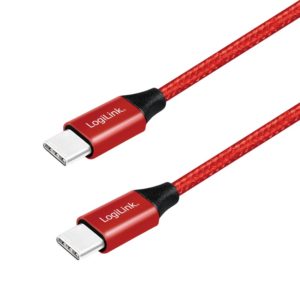 CABLU alimentare si date LOGILINK, pt. smartphone, USB 2.0, USB Type-C (T) la USB Type-C (T), 0.3m, premium, cablu cu impletire din bumbac, rosu, „CU0155” (include TV 0.06 lei)