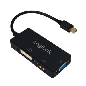 CABLU video LOGILINK, splitter Mini-DisplayPort (T) la HDMI (M) + DVI-I DL (M) + VGA (M), 10cm, rezolutie maxima 4K UHD (3840 x 2160) la 30 Hz, negru, „CV0110” (include TV 0.06 lei)