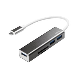 HUB extern LOGILINK, porturi USB: USB 3.0 x 3, conectare prin USB 3.2 Type C, cablu 0.1 m, alte porturi: SD, MicroSD, negru, „UA0305” (include TV 0.8lei)