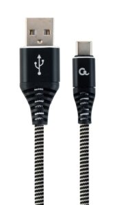 CABLU alimentare si date GEMBIRD, pt. smartphone, USB 2.0 (T) la USB 2.0 Type-C (T), 1m, premium, cablu cu impletire din bumbac, negru cu insertii albe, CC-USB2B-AMCM-1M-BW (include TV 0.06 lei)