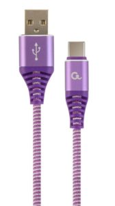 CABLU alimentare si date GEMBIRD, pt. smartphone, USB 2.0 (T) la USB 2.0 Type-C (T), 1m, premium, cablu cu impletire din bumbac, mov cu insertii albe, CC-USB2B-AMCM-1M-PW (include TV 0.06 lei)