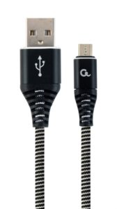 CABLU alimentare si date GEMBIRD, pt. smartphone, USB 2.0 (T) la Micro-USB 2.0 (T), 1m, premium, cablu cu impletire din bumbac, negru cu insertii albe, CC-USB2B-AMmBM-1M-BW (include TV 0.06 lei)