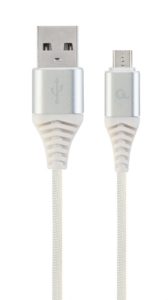 CABLU alimentare si date GEMBIRD, pt. smartphone, USB 2.0 (T) la Micro-USB 2.0 (T), 1m, premium, cablu cu impletire din bumbac, alb cu conectori argintii, „CC-USB2B-AMmBM-1M-BW2” (include TV 0.06 lei)