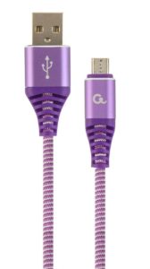 CABLU alimentare si date GEMBIRD, pt. smartphone, USB 2.0 (T) la Micro-USB 2.0 (T), 2m, premium, cablu cu impletire din bumbac, violet cu insertii albe, „CC-USB2B-AMmBM-2M-PW” (include TV 0.06 lei)