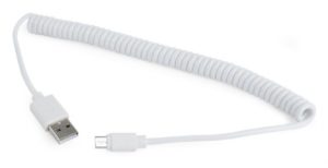 CABLU alimentare si date GEMBIRD, pt. smartphone, USB 2.0 (T) la Micro-USB 2.0 (T), 1.8m, spiralat, conectori auriti, alb, „CC-mUSB2C-AMBM-6-W” (include TV 0.06 lei)