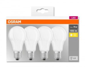 SET 4 becuri LED Osram, soclu E27, putere 11W, forma clasic, lumina alb calda, alimentare 220 – 240 V, „000004058075184992” (include TV 2.4lei)