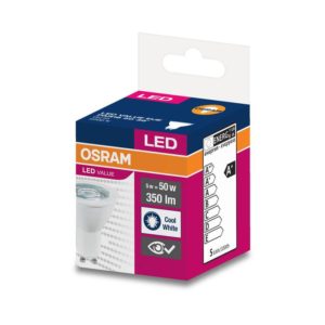 SPOT incastrat LED Osram, soclu GU10, putere 5W, forma spot, lumina alb rece, alimentare 220 – 240 V, „000004058075198616” (include TV 0.60 lei)