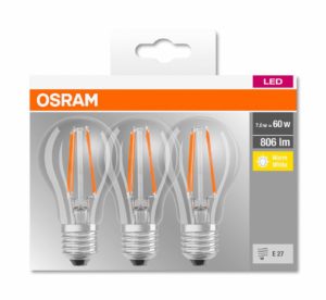 SET 3 becuri LED Osram, soclu E27, putere 7W, forma clasic, lumina alb calda, alimentare 220 – 240 V, „000004058075819290” (include TV 1.8lei)
