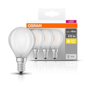 SET 3 becuri LED Osram, soclu E14, putere 4W, forma clasic, lumina alb calda, alimentare 220 – 240 V, „000004058075819399” (include TV 1.8lei)
