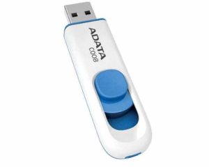 MEMORIE USB 2.0 ADATA 64 GB, retractabila, carcasa plastic, alb / albastru, „AC008-64G-RWE” (include TV 0.03 lei)