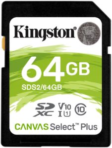 CARD SD KINGSTON, 64 GB, SDHC, clasa 10, standard UHS-I U1, „SDS2/64GB” (include TV 0.03 lei)