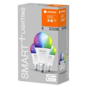 SET 3 becuri smart LED Osram, soclu E27, putere 14W, forma clasic, lumina multicolora, alimentare 220 – 240 V, „000004058075485877” (include TV 1.8lei)