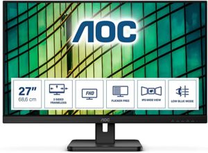 MONITOR AOC 27 inch, Multimedia, IPS, Full HD (1920 x 1080), Wide, 250 cd/mp, 4 ms, HDMI, VGA, DisplayPort, „27E2QAE” (include TV 6.00lei)