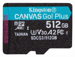 CARD MicroSD KINGSTON, 512 GB, MicroSD, clasa 10, standard UHS-I U3, „SDCG3/512GB” (include TV 0.03 lei)