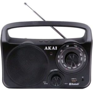 RADIO portabil AKAI, compact 1.0, Bluetooth, cu fir, conector Bluetooth, Jack 3.5mm, USB, negru, „APR-85BT” (include TV 8.00 lei)
