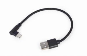 CABLU alimentare si date GEMBIRD, pt. smartphone, USB 2.0 (T) la USB 2.0 Type-C (T) 90 grade, 0.2m, negru, CC-USB2-AMCML-0.2M (include TV 0.06 lei)