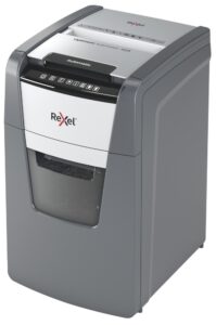 Distrugator automat documente Rexel OPTIMUM 150X , 150 coli, P4, cross-cut (tip confeti), cos 44 litri, negru-gri, „2020150XEU” (include TV 35lei)