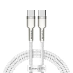 CABLU alimentare si date Baseus Cafule Metal, Fast Charging Data Cable pt. smartphone, USB Type-C la USB Type-C 100W, braided, 1m, alb „CATJK-C02”