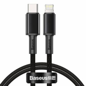 CABLU alimentare si date Baseus High Density Braided, Fast Charging Data Cable pt. smartphone, USB Type-C la Lightning Iphone PD 20W, braided, 1m, negru „CATLGD-01”