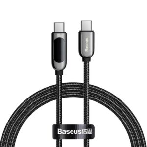 CABLU alimentare si date Baseus Display, Fast Charging Data Cable pt. smartphone, USB Type-C la USB Type-C 100W, braided, display, 1m, negru „CATSK-B01”