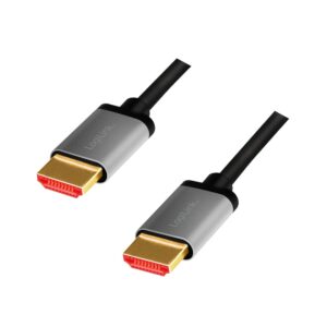 CABLU video LOGILINK, HDMI (T) la HDMI (T) 2.1 UHS, 2m, conectori auriti, rezolutie maxima 8K (7680 x 4320) la 60 Hz, aluminiu, negru, „CHA0105” (include TV 0.18lei)
