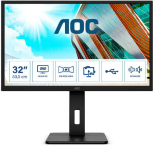 MONITOR AOC 31.5 inch, home | office, IPS, WQHD (2560 x 1440), Wide, 250 cd/mp, 4 ms, DisplayPort | HDMI x 2, „Q32P2CA” (include TV 6.00lei)