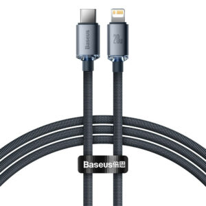 CABLU alimentare si date Baseus Crystal Shine, Fast Charging Data Cable pt. smartphone, USB Type-C la Lightning Iphone PD 20W, 1.2m, negru „CAJY000201”