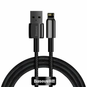 CABLU alimentare si date Baseus Tungsten Gold, Fast Charging Data Cable pt. smartphone, USB la Lightning Iphone 2.4A, braided, 1m, rezistent zgarieturi, negru CALWJ-01