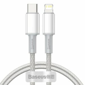 CABLU alimentare si date Baseus High Density Braided, Fast Charging Data Cable pt. smartphone, USB Type-C la Lightning Iphone PD 20W, braided, 1m, alb „CATLGD-02”
