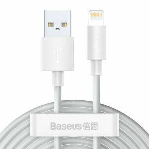 CABLU alimentare si date Baseus Simple Wisdom, Fast Charging Data Cable pt. smartphone, KIT 2 x USB la Lightning Iphone 2.4A, 1.5m, alb TZCALZJ-02