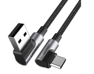 CABLU alimentare si date Ugreen, „US176”, Fast Charging Data Cable pt. smartphone, USB la USB Type-C 3A Complete Angled 90xxxx, braided, 0.5m, negru „20855” (include TV 0.06 lei) – 6957303828555