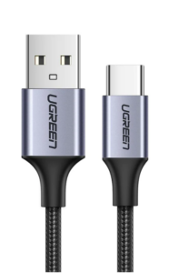 CABLU alimentare si date Ugreen, „US288”, Fast Charging Data Cable pt. smartphone, USB la USB Type-C 3A, nickel plating, braided, 2m, negru „60128” (include TV 0.06 lei) – 6957303861286