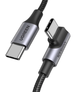 CABLU alimentare si date Ugreen, US334, Fast Charging Data Cable pt. smartphone, USB Type-C la USB Type-C 100W/5A Angled 90xxxx, braided, 1m, negru 70643 (include TV 0.06 lei) - 6957303876433