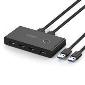HUB extern Ugreen, „US216” porturi USB: USB 3.0 x 4, conectare prin 2 x USB, partajare date 2 pc-uri simultan, buton comutare PC, lungime 1.5 m, LED, negru, „30768” (include TV 0.8lei) – 6957303837687