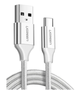 CABLU alimentare si date Ugreen, „US288”, Fast Charging Data Cable pt. smartphone, USB la USB Type-C 3A, nickel plating, braided, 1.5m, alb „60132” (include TV 0.06 lei) – 6957303861323