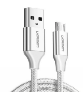 CABLU alimentare si date Ugreen, „US290”, Fast Charging Data Cable pt. smartphone, USB la Micro-USB, braided, 2m, alb „60153” (include TV 0.06 lei) – 6957303861538
