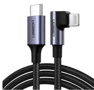 CABLU alimentare si date Ugreen, „US305”, Fast Charging Data Cable pt. smartphone, USB Type-C la Lightning Iphone, 3A, Angled 90xxxx, braided, 1m, negru „60763” (include TV 0.06 lei) – 6957303867639