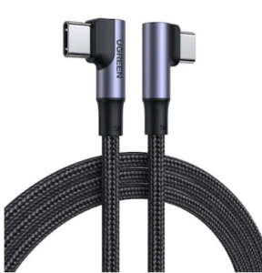 CABLU alimentare si date Ugreen, „US335”, Fast Charging Data Cable pt. smartphone, USB Type-C la USB Type-C 100W/5A Complete Angled 90xxxx, braided, 1m, negru „70696” (include TV 0.06 lei) – 6957303876969