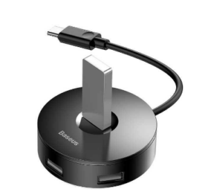 HUB extern Baseus Airjoy, porturi USB: USB 3.0 x 1 + USB 2.0 x 3, conectare prin USB Type-C, rotund, lungime cablu 10 cm, negru, „CAHUB-G01”