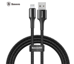 CABLU alimentare si date Baseus Halo, Fast Charging Data Cable pt. smartphone, USB la Lightning iPhone 2.4A, brodat, LED, 1m, negru CALGH-B01