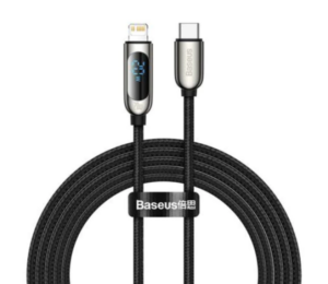 CABLU alimentare si date Baseus Display, Fast Charging Data Cable pt. smartphone, USB Type-C la Lighting iPhone 20W, braided, 1m, negru „CATLSK-01”