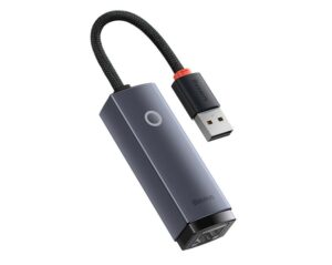 ADAPTOR RETEA Baseus Lite, USB 2.0 to RJ-45 Gigabit LAN Adapter, metalic, LED, gri „WKQX000113” (include TV 0.18lei) – 6932172606077